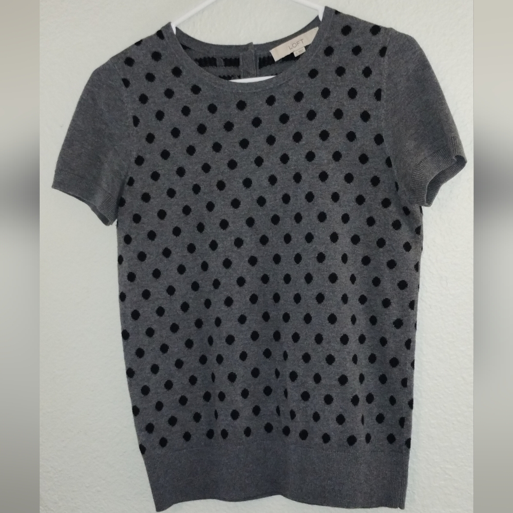 Gray Polka Dot Short Sleeve Sweater from Anne Taylor LOFT ~ Size Small ~SO Cute! - Picture 1 of 12